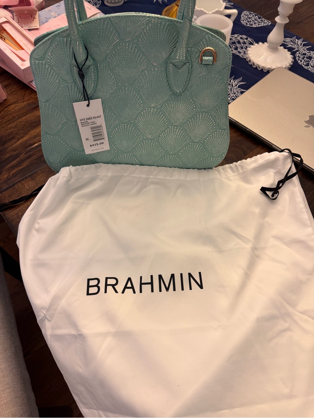 Brahmin Waterfall Tides Dome Satchel in Aqua Metallic - Picture 6 of 7